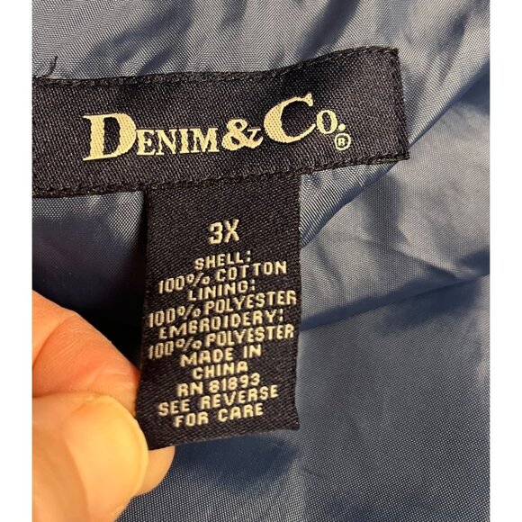 Denim & Co. Womens Embroidered Button-Down Denim shirt Jacket 3X plus shacket - Picture 4 of 14